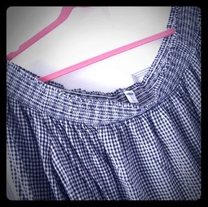 Navy Gingham Off the Shoulder Blouse